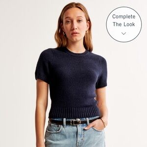 Abercrombie Textural Crew Sweater Tee- navy